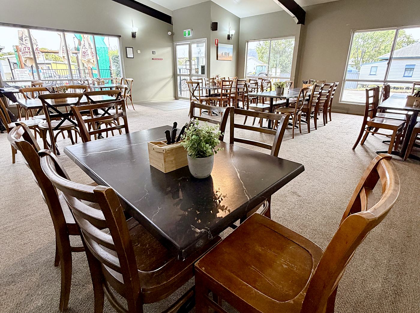 Bistro tables by the windows