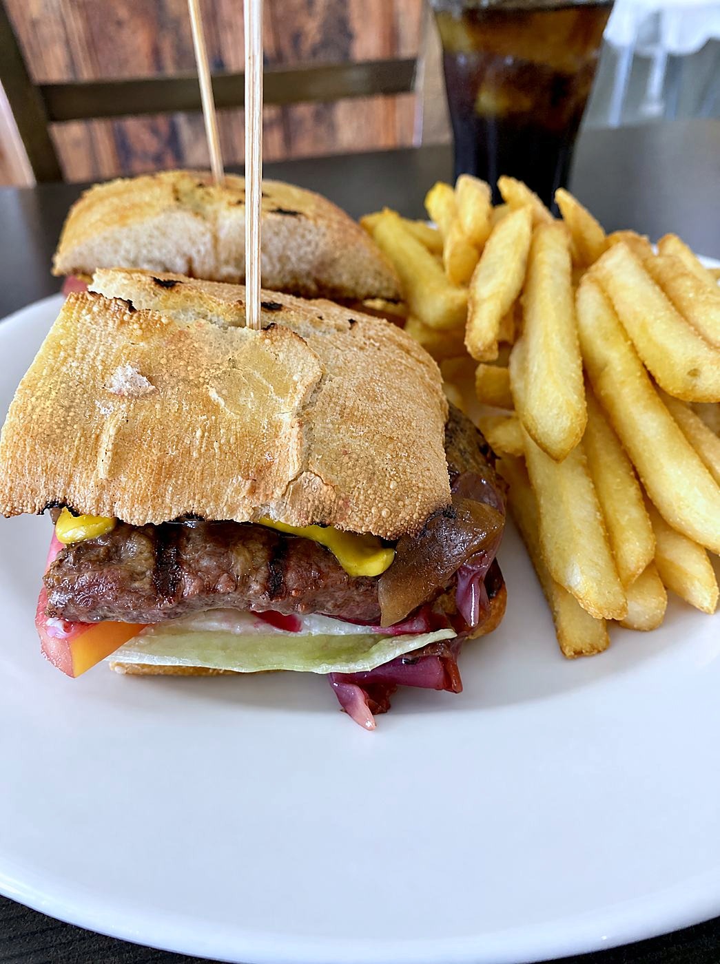 Steak sandwich and chips from the bistro